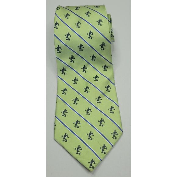 VTG Classic Mickey Mouse Disney Park Green Blue Striped 100% Silk Necktie Tie 4" - Picture 1 of 6